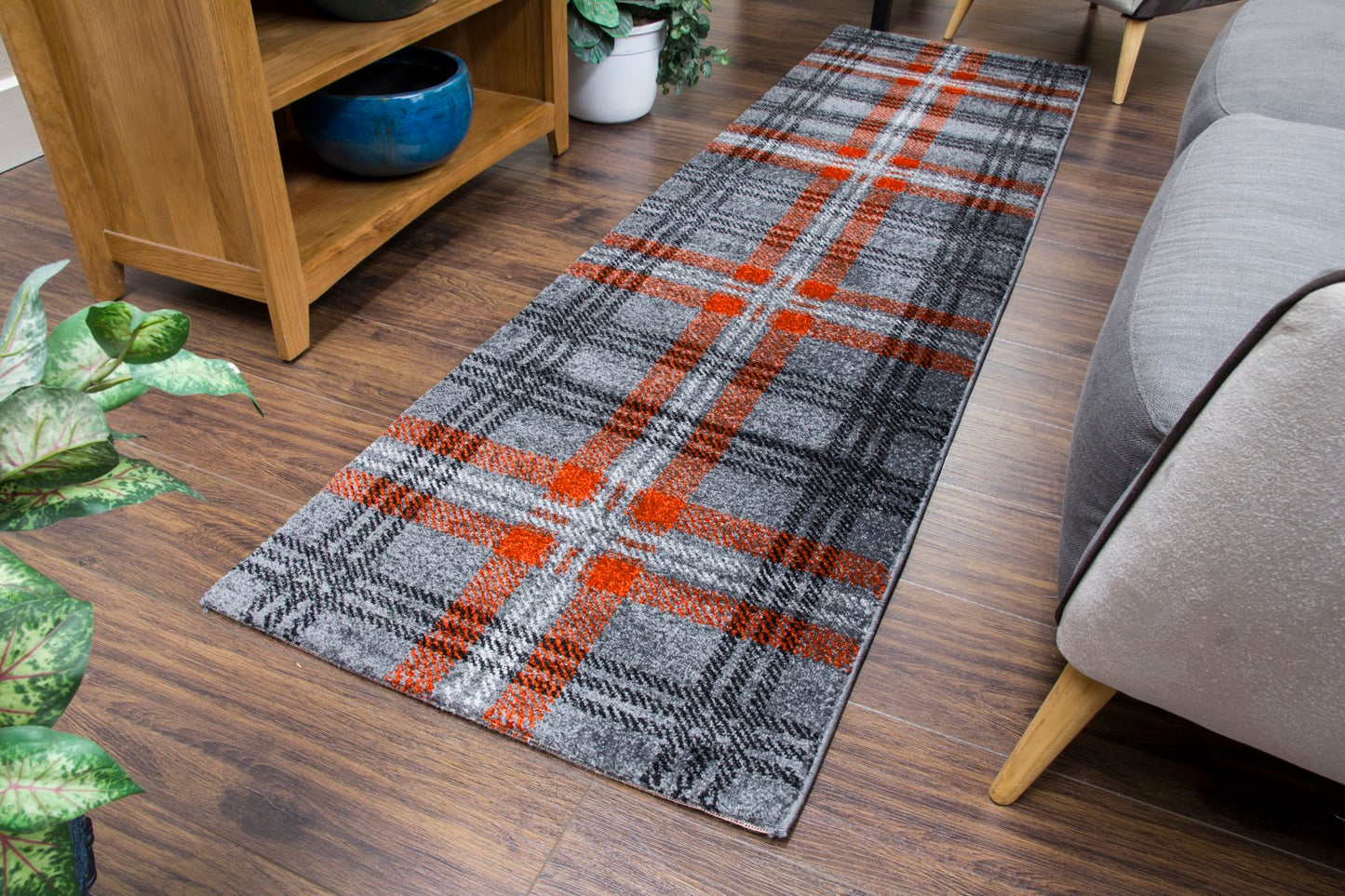 Glendale Hall Runner Grey / Terracotta